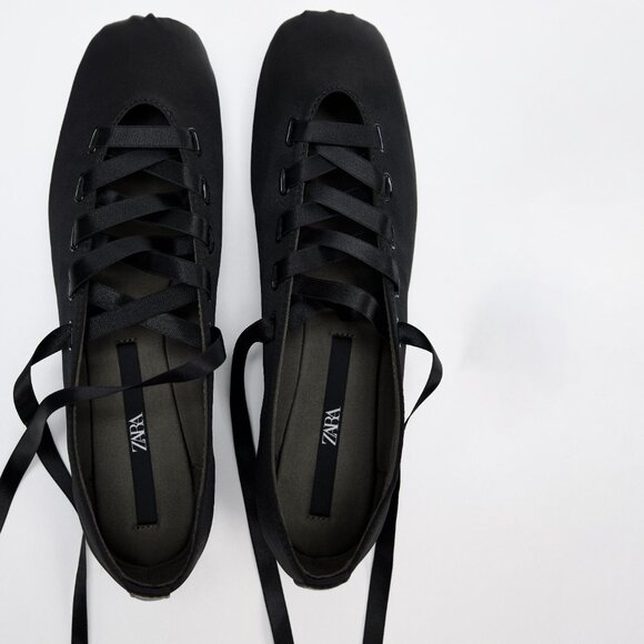 Zara Black Tied Ballet Flats size 9 - Picture 5 of 13